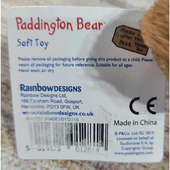 Rainbow Designs Plush Paddington Bear Stuffed Animal Brown Blue Outfit 8" 2015 - Picture 5 of 5